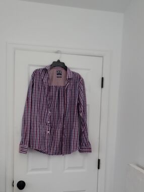 Men's Casual Checked Button-Down Shirt in Pink and Blue
